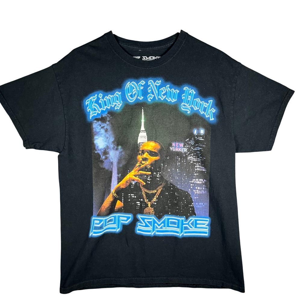 Pop Smoke Graphic T-Shirt Mens Large Black King Of New York‎ Rap Tee 2020 Estate